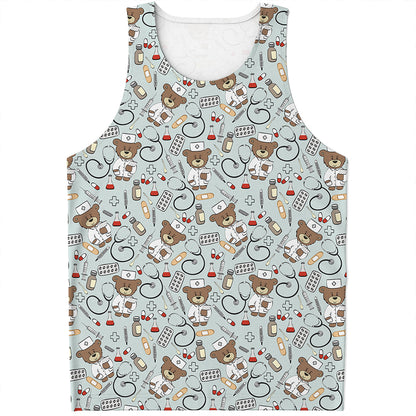 Teddy Bear Doctor Pattern Print Men's Tank Top