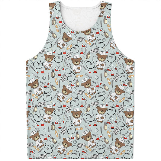 Teddy Bear Doctor Pattern Print Men's Tank Top