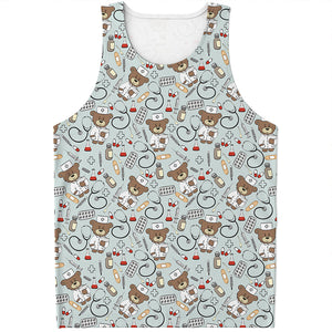 Teddy Bear Doctor Pattern Print Men's Tank Top