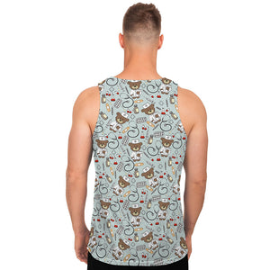 Teddy Bear Doctor Pattern Print Men's Tank Top