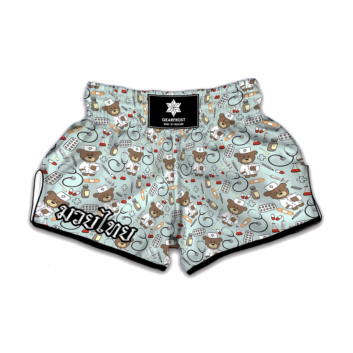 Teddy Bear Doctor Pattern Print Muay Thai Boxing Shorts