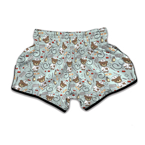 Teddy Bear Doctor Pattern Print Muay Thai Boxing Shorts