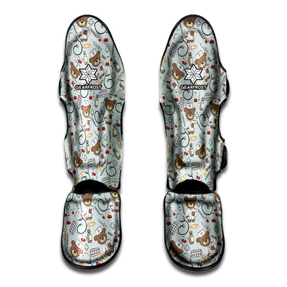 Teddy Bear Doctor Pattern Print Muay Thai Shin Guard
