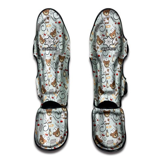 Teddy Bear Doctor Pattern Print Muay Thai Shin Guard