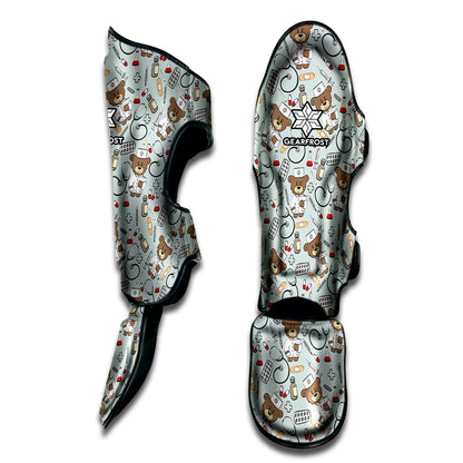 Teddy Bear Doctor Pattern Print Muay Thai Shin Guard