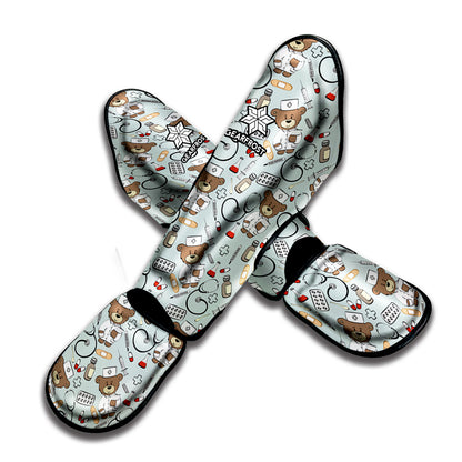 Teddy Bear Doctor Pattern Print Muay Thai Shin Guard