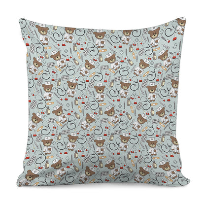 Teddy Bear Doctor Pattern Print Pillow Cover