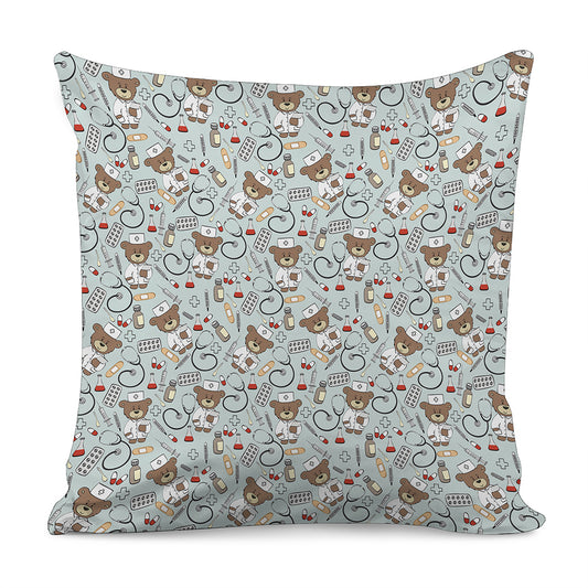 Teddy Bear Doctor Pattern Print Pillow Cover