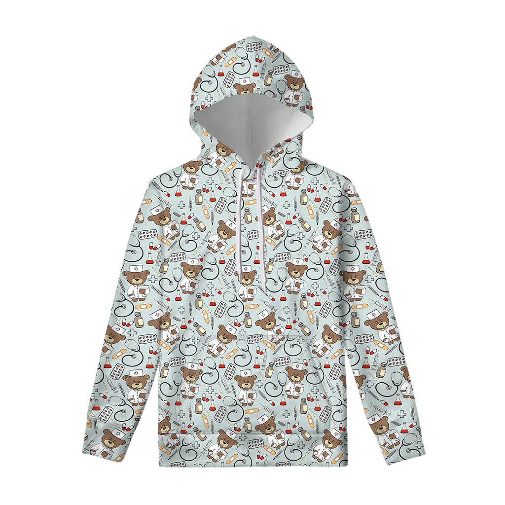 Teddy Bear Doctor Pattern Print Pullover Hoodie