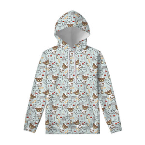 Teddy Bear Doctor Pattern Print Pullover Hoodie