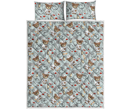 Teddy Bear Doctor Pattern Print Quilt Bed Set