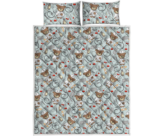 Teddy Bear Doctor Pattern Print Quilt Bed Set