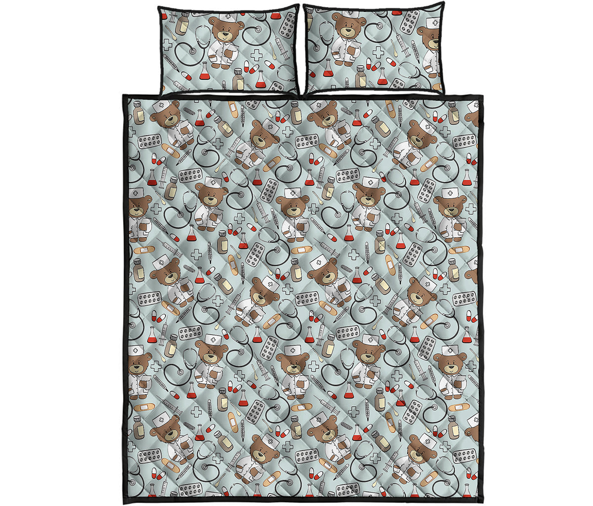 Teddy Bear Doctor Pattern Print Quilt Bed Set