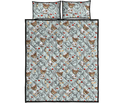 Teddy Bear Doctor Pattern Print Quilt Bed Set