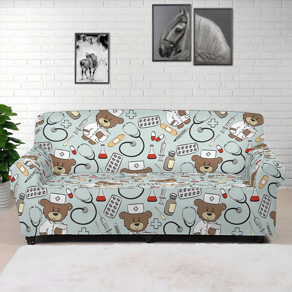 Teddy Bear Doctor Pattern Print Sofa Cover