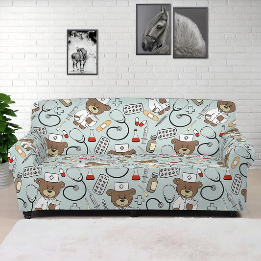 Teddy Bear Doctor Pattern Print Sofa Cover