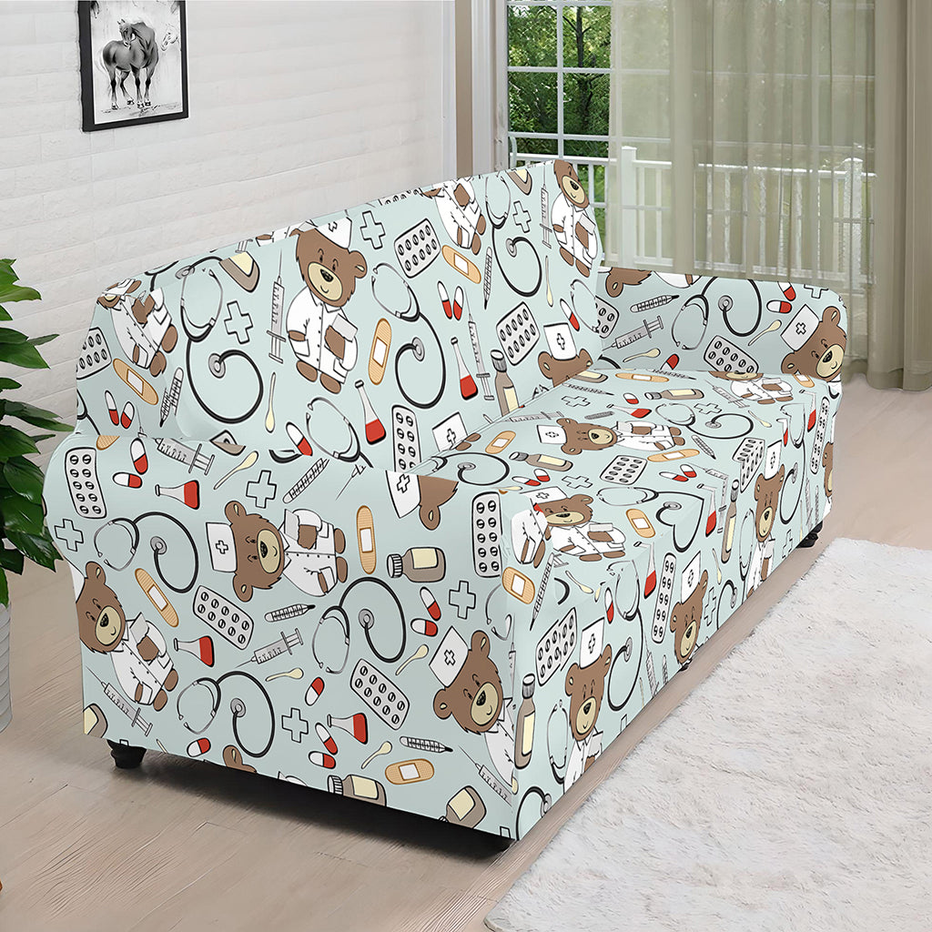 Teddy Bear Doctor Pattern Print Sofa Cover
