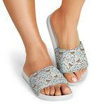 Teddy Bear Doctor Pattern Print White Slide Sandals
