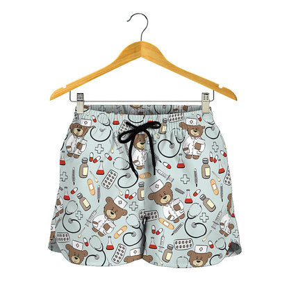 Teddy Bear Doctor Pattern Print Women's Shorts