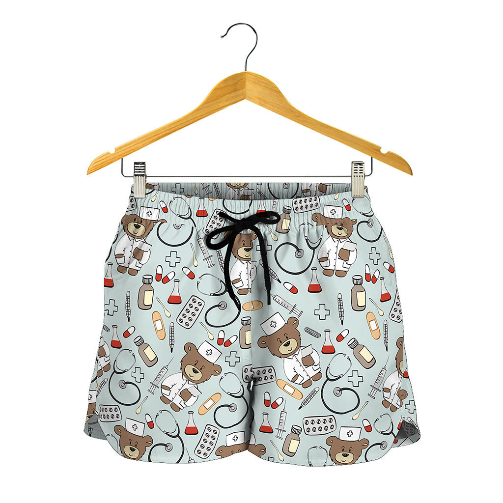 Teddy Bear Doctor Pattern Print Women's Shorts