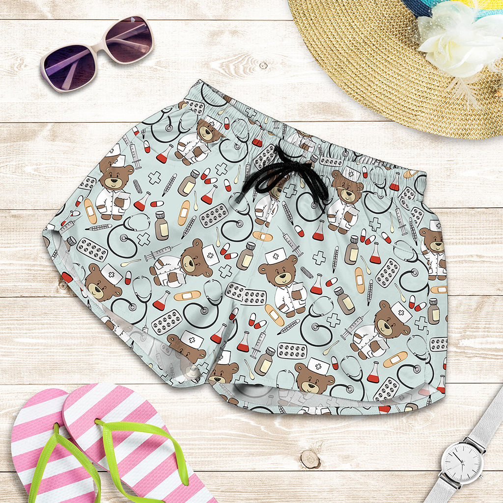 Teddy Bear Doctor Pattern Print Women's Shorts