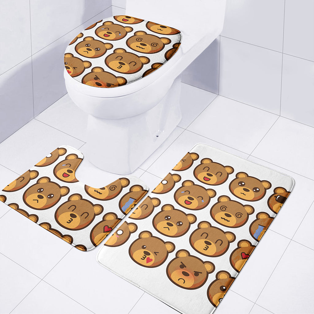 Teddy Bear Emoji Print 3 Piece Bath Mat Set