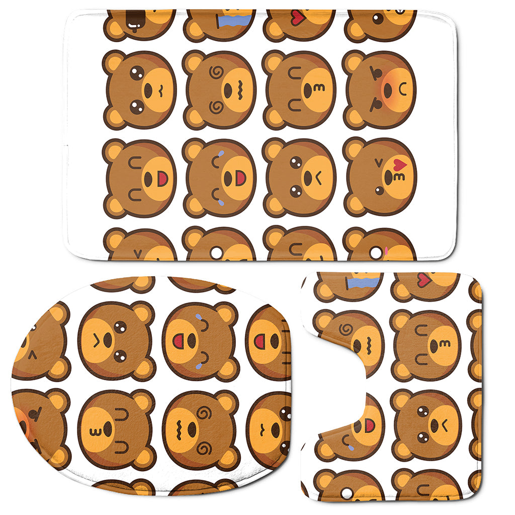 Teddy Bear Emoji Print 3 Piece Bath Mat Set