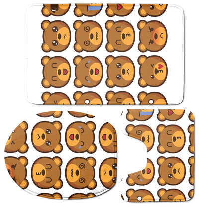 Teddy Bear Emoji Print 3 Piece Bath Mat Set