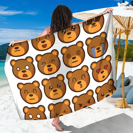 Teddy Bear Emoji Print Beach Sarong Wrap