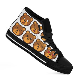 Teddy Bear Emoji Print Black High Top Shoes