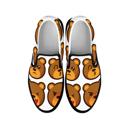 Teddy Bear Emoji Print Black Slip On Shoes