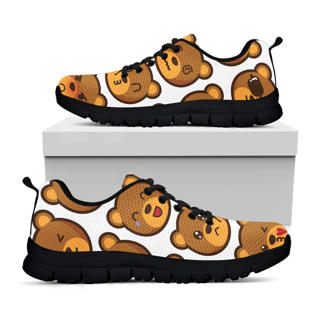 Teddy Bear Emoji Print Black Sneakers