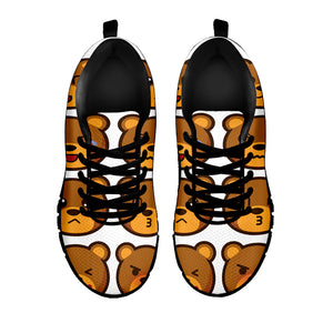 Teddy Bear Emoji Print Black Sneakers