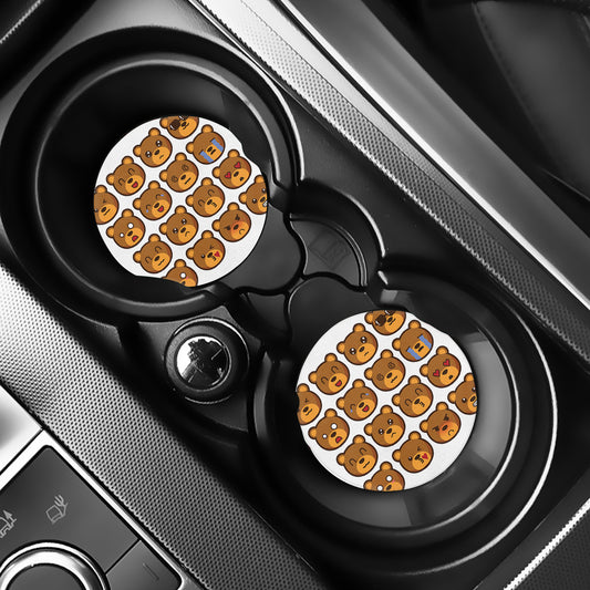 Teddy Bear Emoji Print Car Coasters