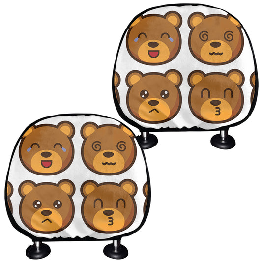 Teddy Bear Emoji Print Car Headrest Covers