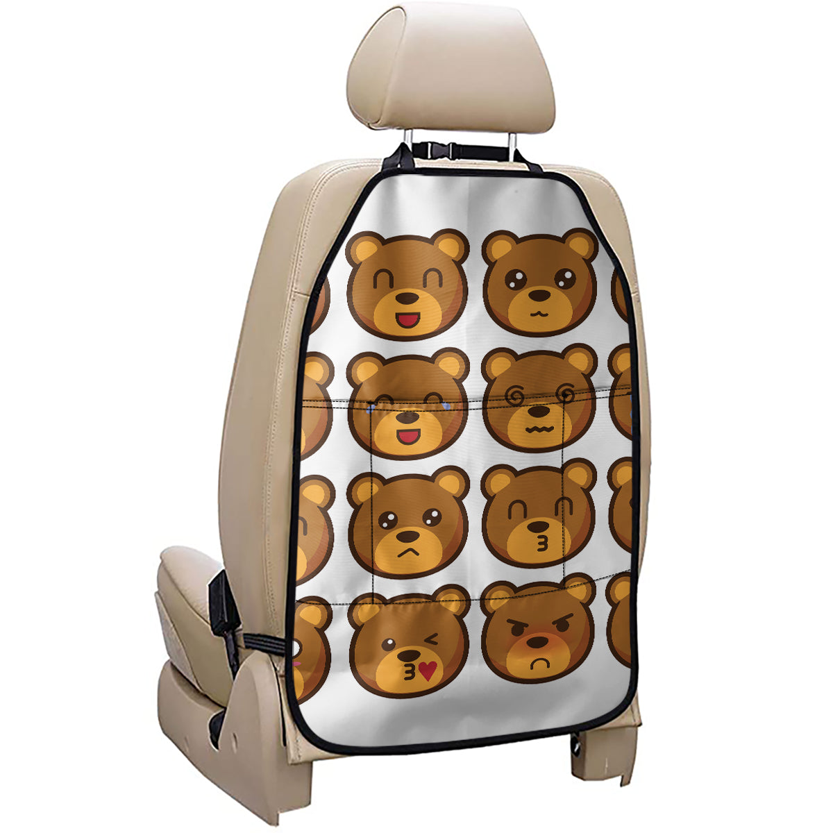 Teddy Bear Emoji Print Car Seat Organizers
