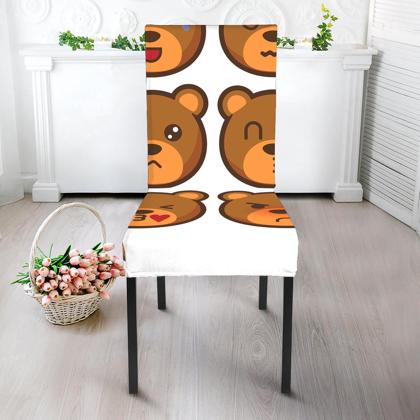 Teddy Bear Emoji Print Dining Chair Slipcover