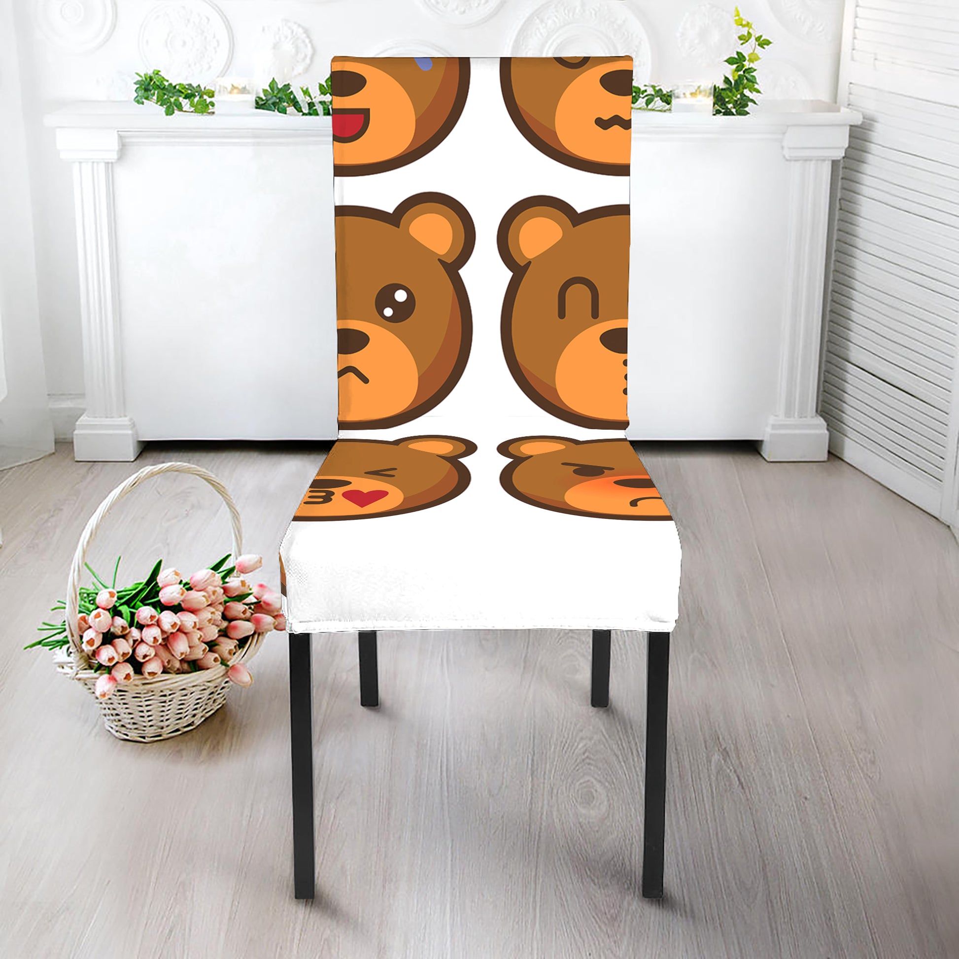 Teddy Bear Emoji Print Dining Chair Slipcover