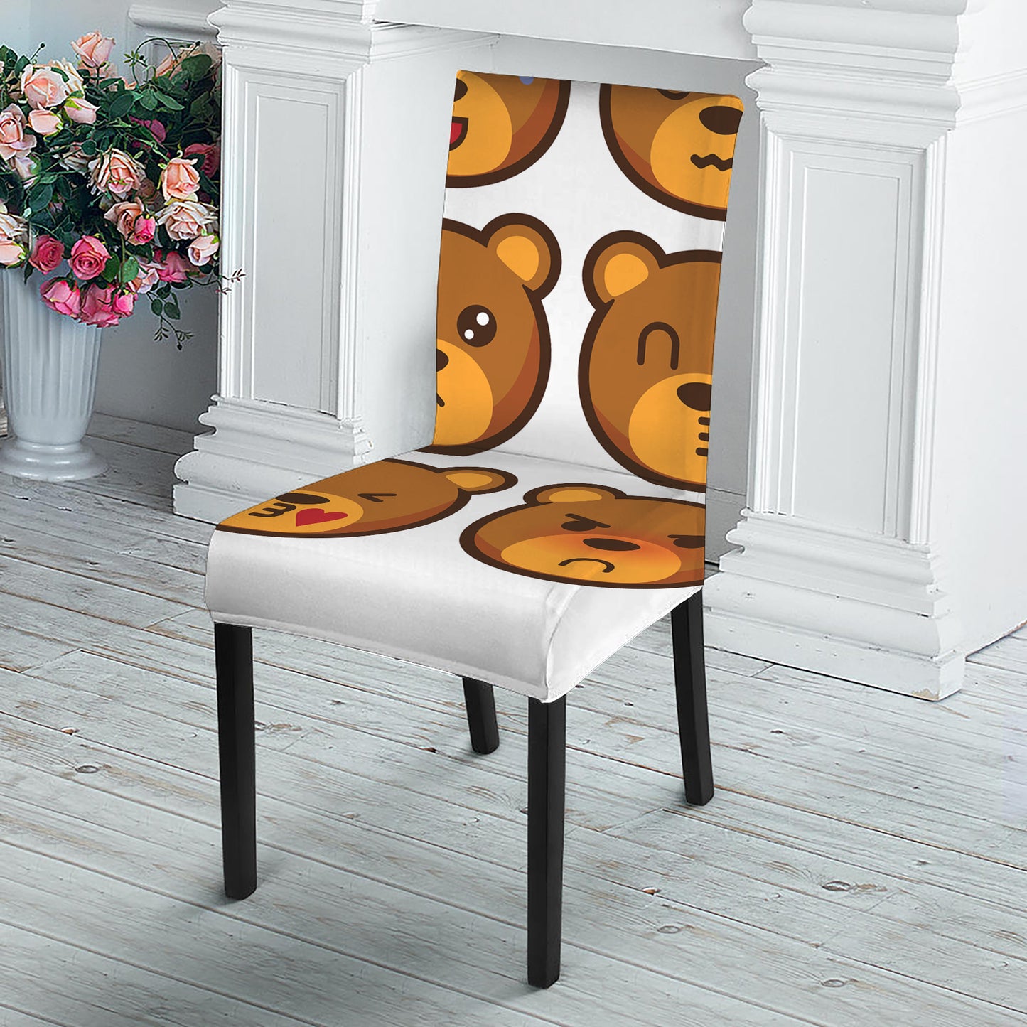 Teddy Bear Emoji Print Dining Chair Slipcover