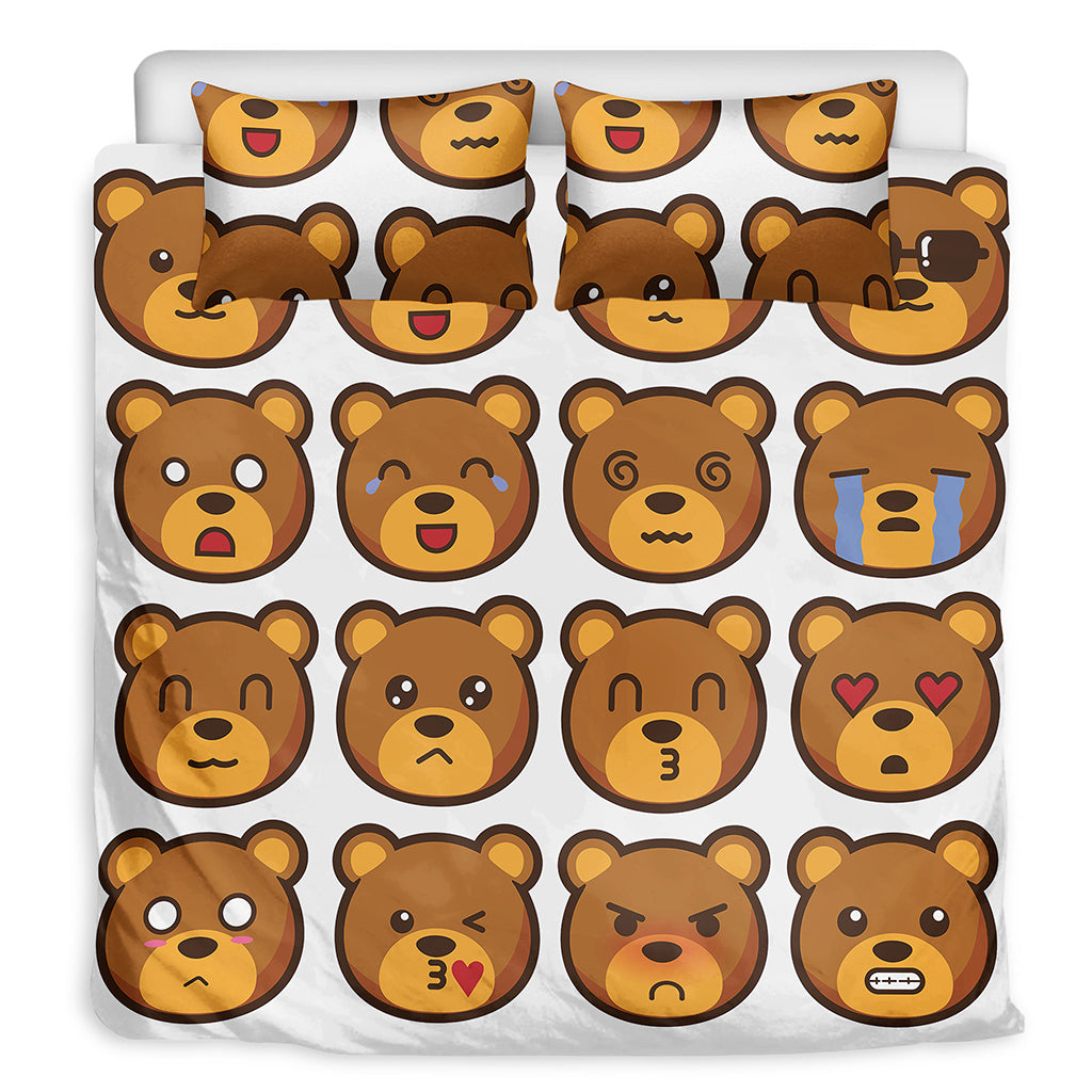 Teddy Bear Emoji Print Duvet Cover Bedding Set
