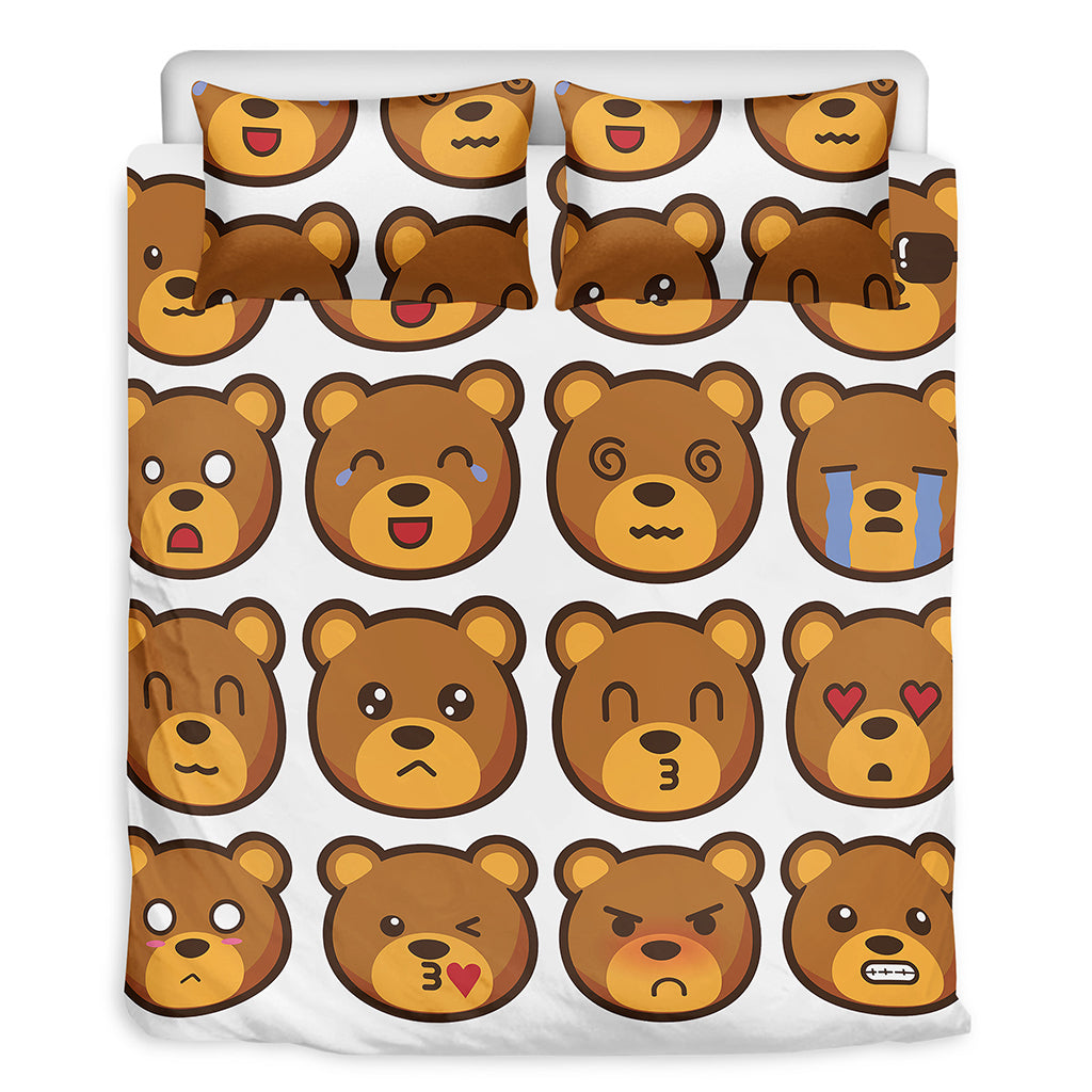 Teddy Bear Emoji Print Duvet Cover Bedding Set