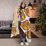 Teddy Bear Emoji Print Hooded Blanket