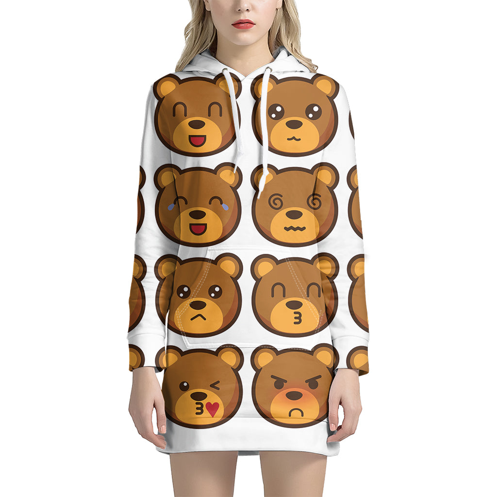 Teddy Bear Emoji Print Hoodie Dress