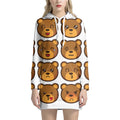 Teddy Bear Emoji Print Pullover Hoodie Dress