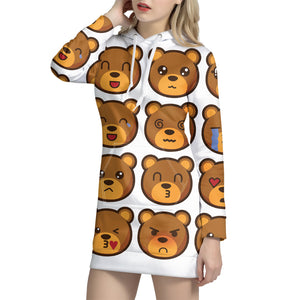 Teddy Bear Emoji Print Hoodie Dress