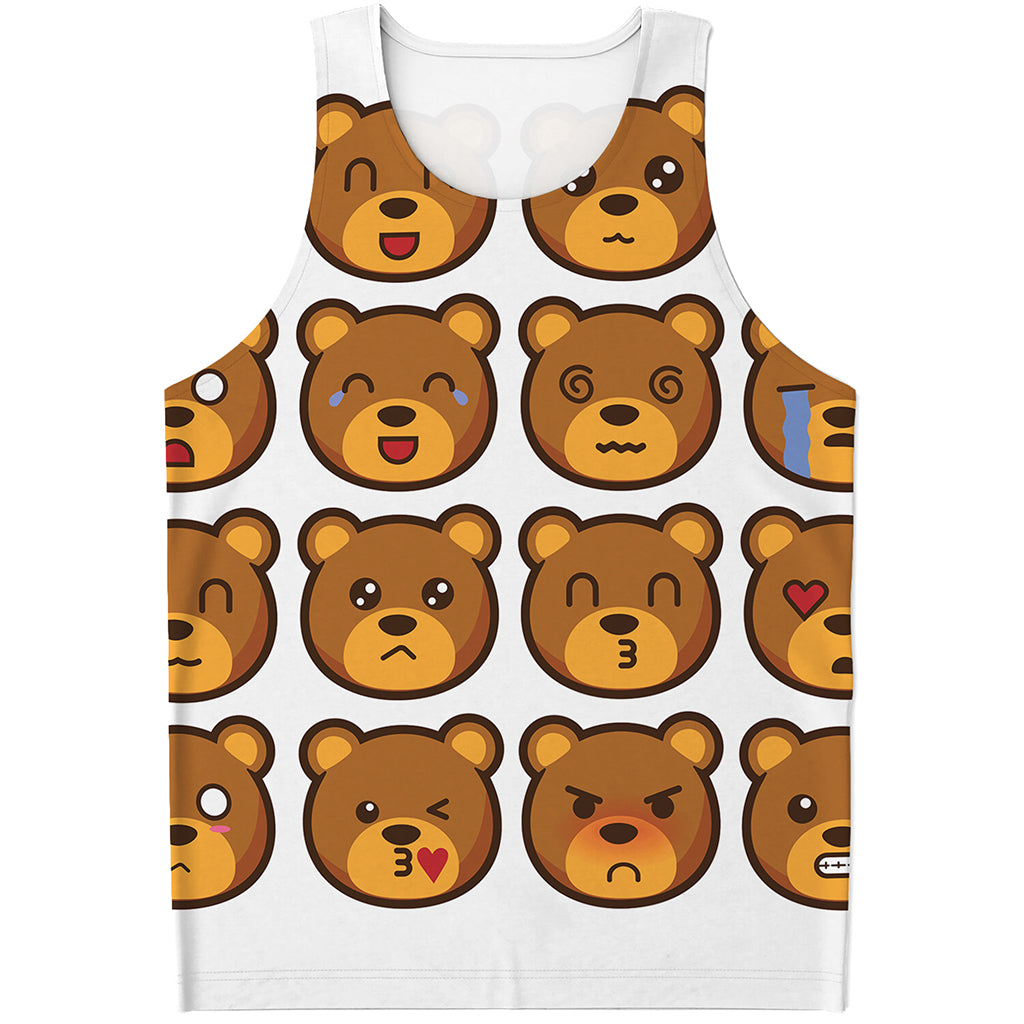 Teddy Bear Emoji Print Men's Tank Top