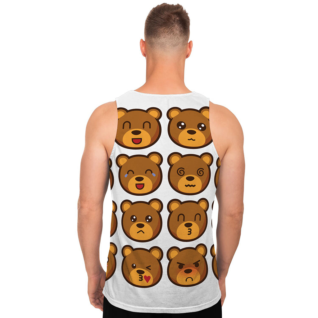 Teddy Bear Emoji Print Men's Tank Top