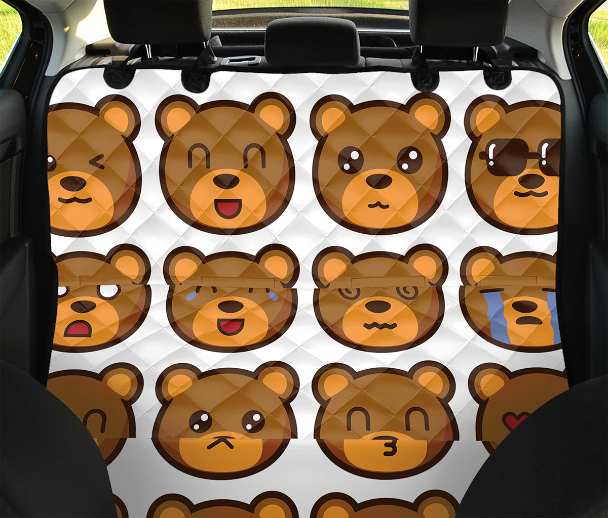 Teddy Bear Emoji Print Pet Car Back Seat Cover