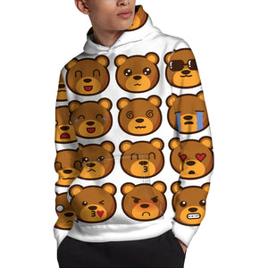 Teddy Bear Emoji Print Pullover Hoodie