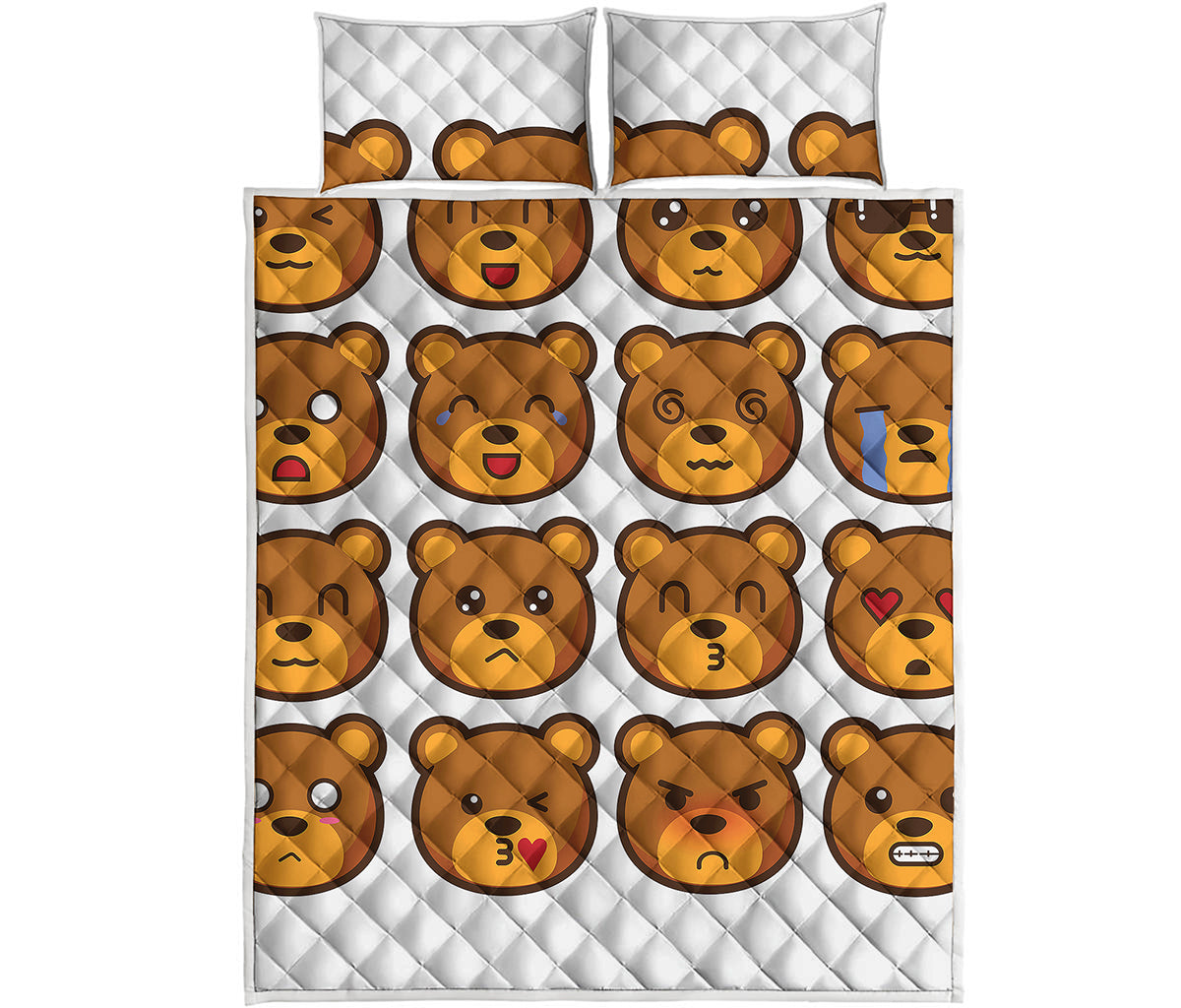 Teddy Bear Emoji Print Quilt Bed Set